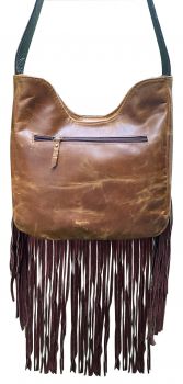 Klassy Cowgirl  Medium Brown Floral Tooled Crossbody Bag with brown suede fringe #2